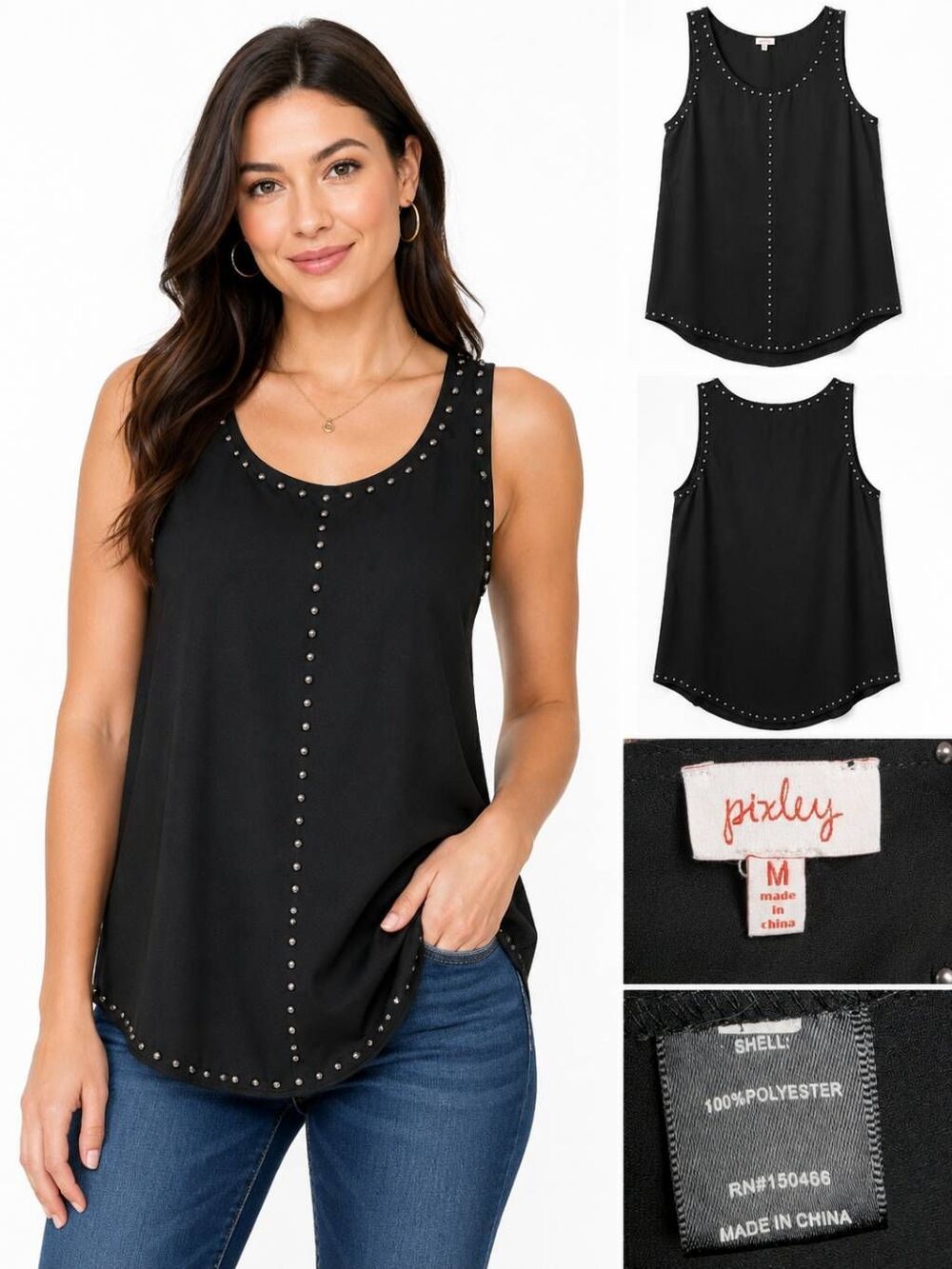 Pixley Black Studded Sleeveless Blouse Women’s M
